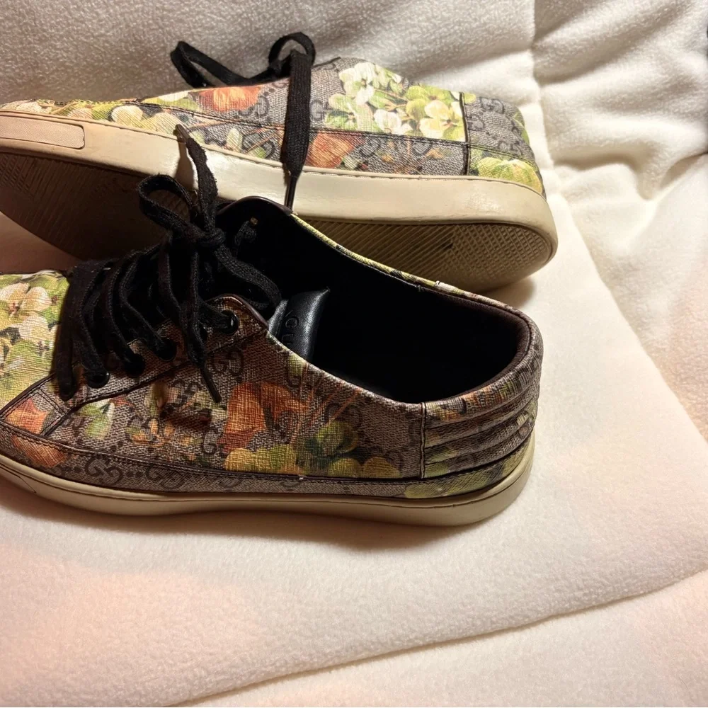 Gucci Floral GG Canvas Low-Top Sneakers in Black, Green and Yellow